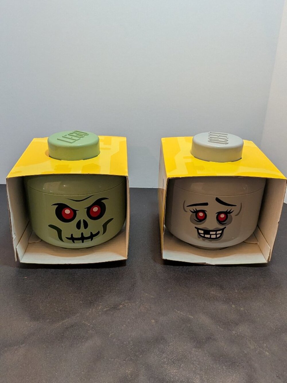 LEGO Mini Storage Head Halloween Bundle 2pc - Green Skeleton & Zombie Girl NIB